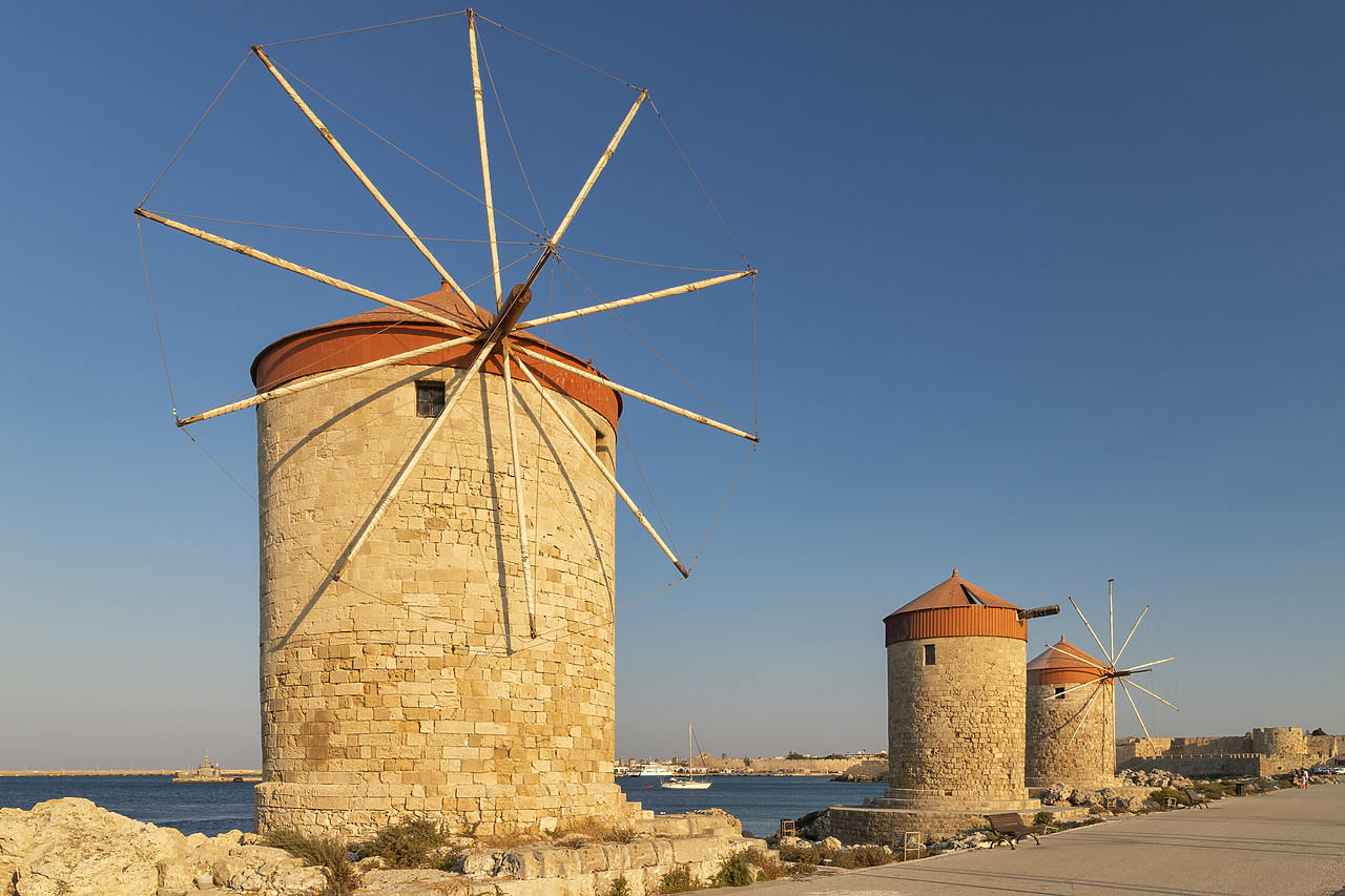 #410300-1 - Windmills Along Old Harbour, Rhodes, Dodecanese Islands, Greece