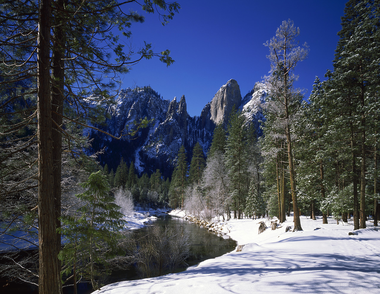 #891868 - Merced River & Cathedral Spire in Winter, Yosemite National Park, California, USA