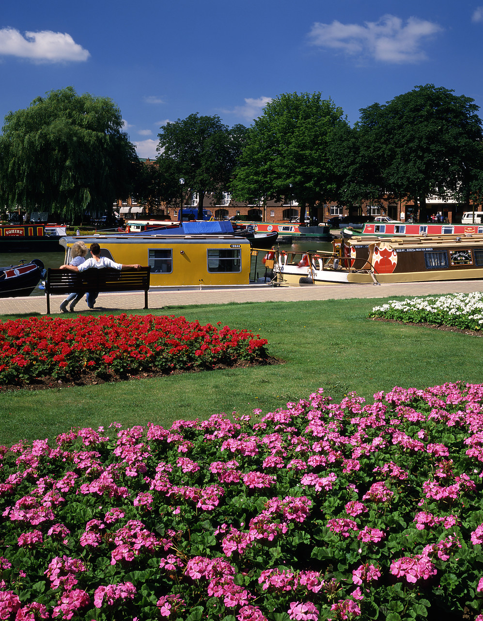 #892339-2 - Flower Beds and Canal Boats, Stratford, Warwickshire, England