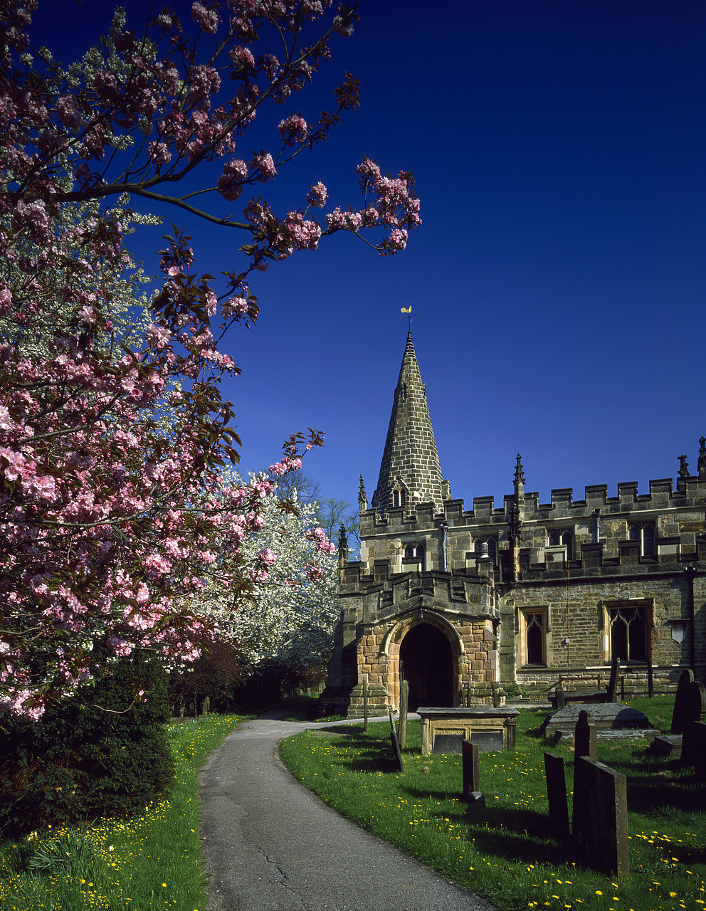 #913385-2 - Baslow Church in Spring, Peak District National Park, Derbyshire, England