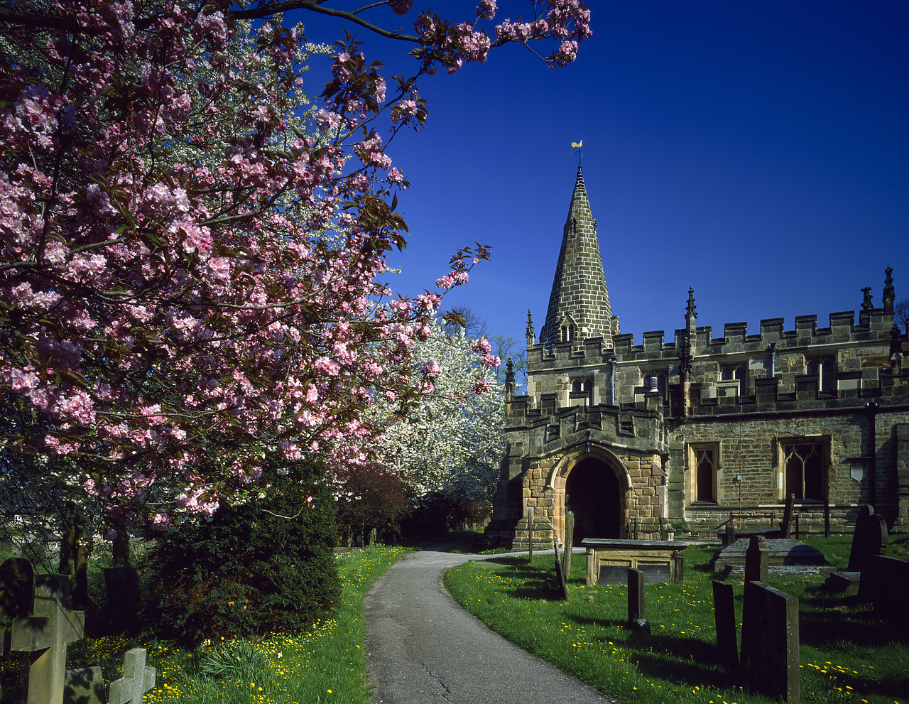 #913385-3 - Baslow Church in Spring, Peak District National Park, Derbyshire, England
