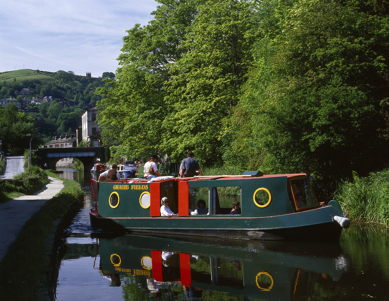 #934316 - Canal Boat Reflections, Hebden Bridge, West Yorkshire, England