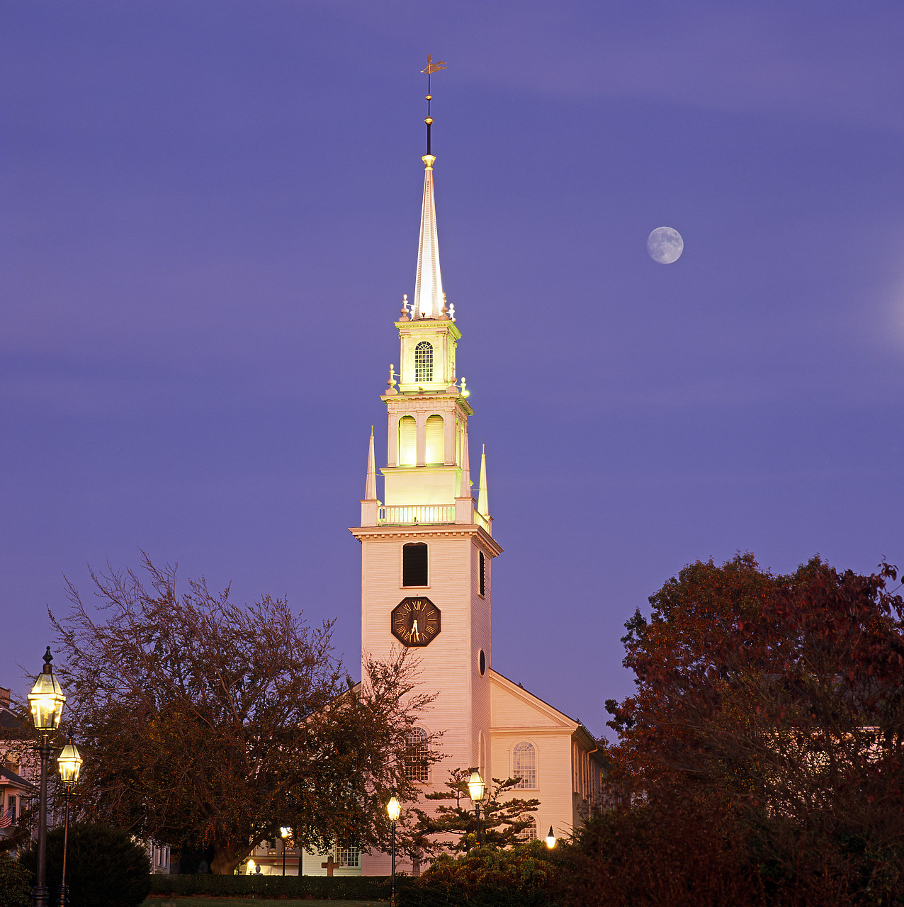 #944907 - Moon over Trinity Church, Newport, Rhode Island, USA