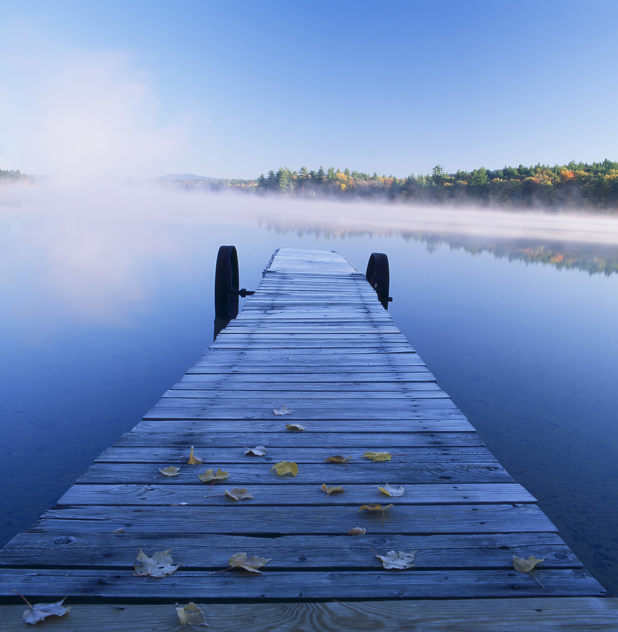 #945051-2 - Jetty on Lake in Mist, Songo Pond, Bethal, Maine, USA