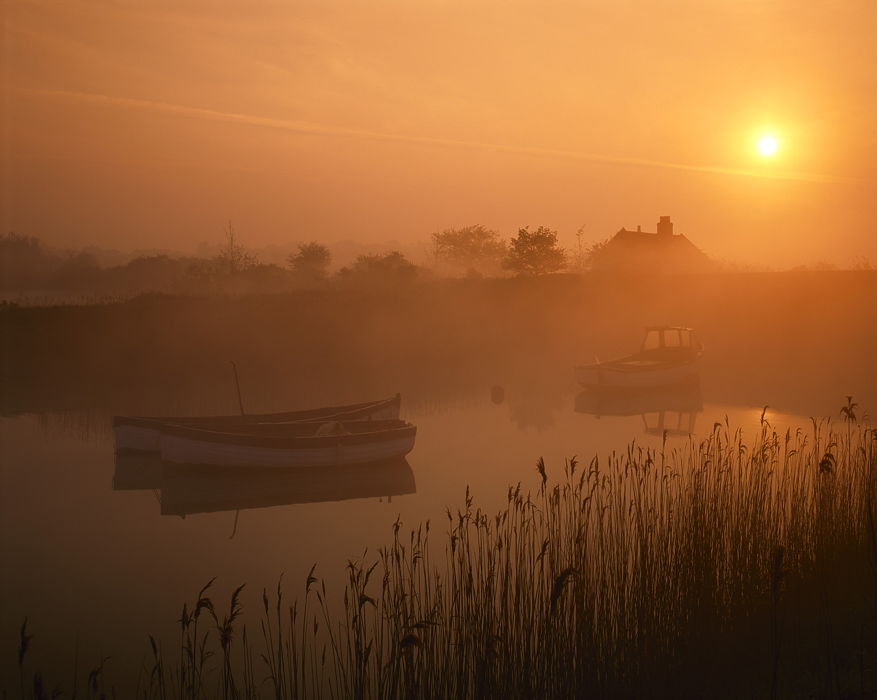 #955505-1 - Boats on River Alde at Sunrise, Snape, Suffolk, England