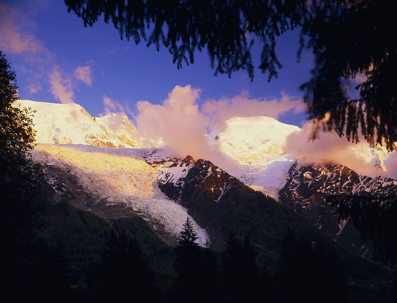 #970261 - Warm Light on Mountains & Glacier, Chamonix, France