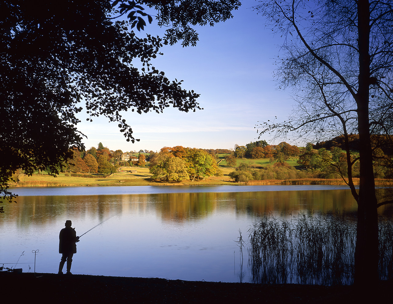 #970468-1 - Fisherman at Esthwaite Water, Lake District National Park, Cumbria, England
