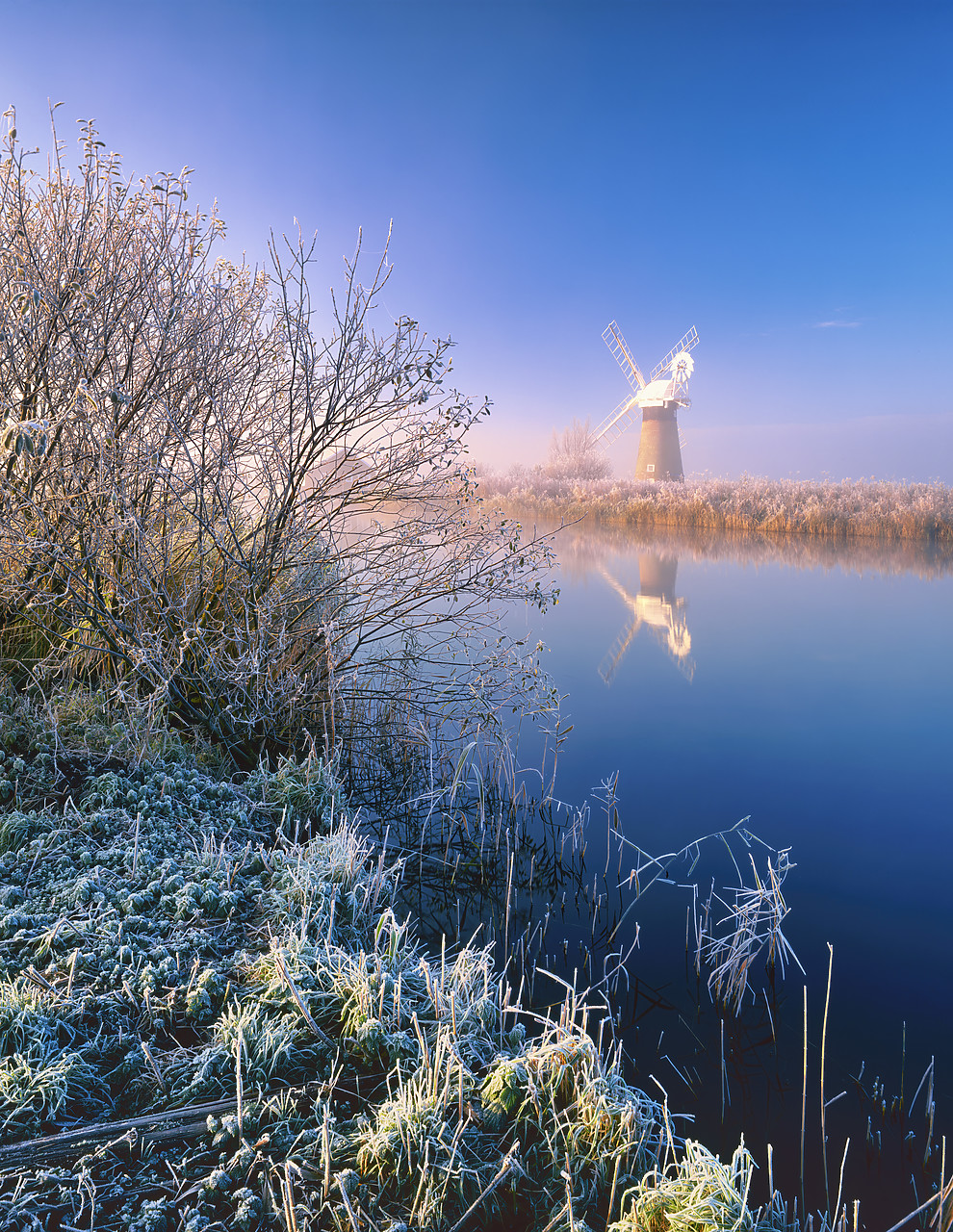 #981037-3 - St. Benet's Mill along River Thurne in Frost, Thurne, Norfolk, England