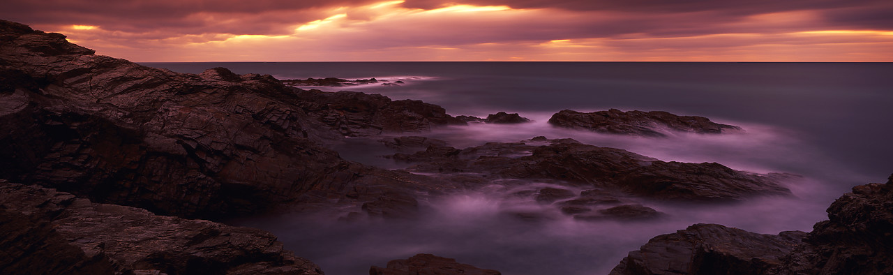 #990717-2 - Rocky Coastline at Sunset, Treyarnon, Cornwall, England